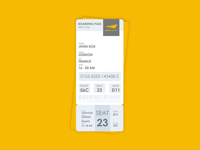 Daily UI challenge #024 - Boarding Pass boardingpass dailyui dailyuichallenge ui uiux userinterface userinterfacedesign visualdesign visualdesigner white yellow