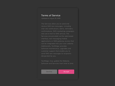 Daily UI challenge #089 - Terms of Service black dailyui dailyuichallenge mockup pink terms of service ui uidesign uiux userinterface userinterfacedesign userinterfacedesigner visualdesign visualdesigner