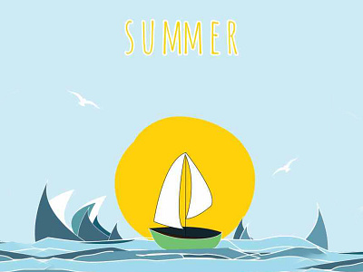 Summer boat design graphic illustration minimalism minimalist nature ocean sea summer waves