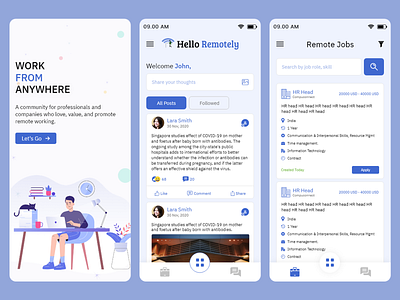 Hello Remotely - Job Search App adobe xd app art design flat graphic design illustration job search app minimal ui ux