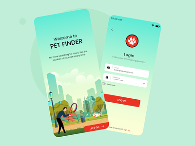 Pet Finding App UI Design cats dogs pet finder pet finding app pets ui design uiux