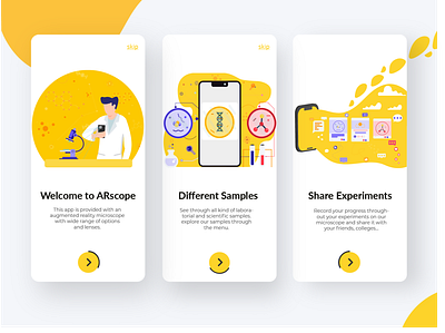 AR microscope app augmented reality augmentedreality flat illustration mobile mobile app onboarding ui