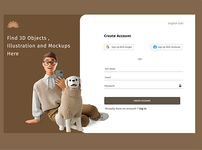 Sign Up Page 3d branding design illustration logo minimal ui web