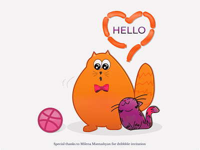Dribbble First Shot animal cat color design first heart hello illustration logo orange shot typogaphy ui vector