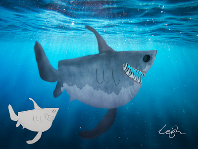 Shark kids drawing brought to life animal art composition doodle drawing fish from concept from sketch image manipulation montage photo manipulation photoshop sea shark water