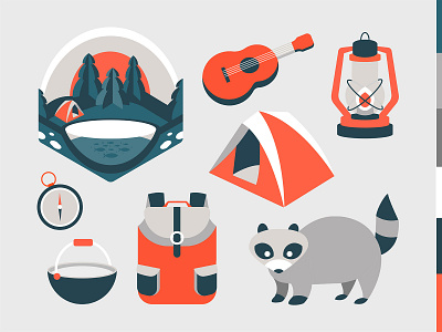 Forest Camping camping collection design digital flat graphic design gray icon illustration isometric monochrome outdoors racoon red ui vector vector art vector artwork vector set
