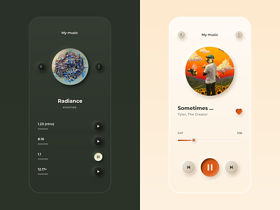 Music Player App - Neumorphism app colors dark design digital green iphone light mobile music music player neumorphic neumorphism orange play ui ux