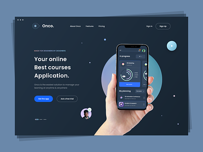Onco - Landing page app charts colors design digital elearning elearning courses homepage landing design landing page minimal online courses product design product page ui ux web web design website website design
