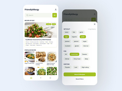 allergy recipes - mobile app design mobile app mobileapp recipes ui