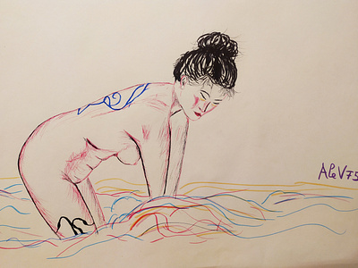 Bathing To Wash Thoughts Away asian girl bathing illustration illustrator japan inspired markers meditation melancholy pens