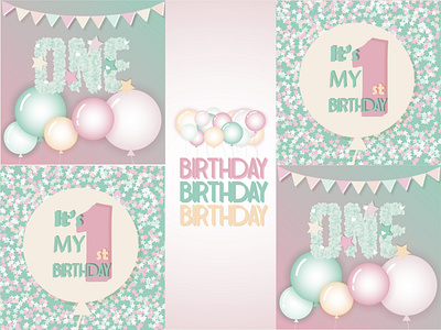 my 1st birthday birthday children decoration design girls graphicdesign illustrator little girl postcard vector