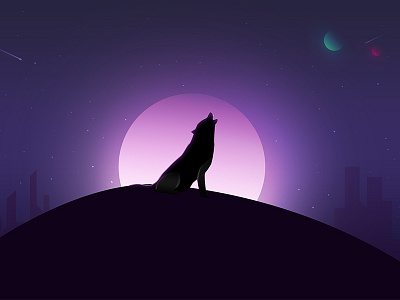 Midnight Wolf flat graphic illustration moon nice pink wacom wolf