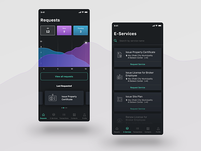 Services App app dark dashboard mobile services ui user interface ux