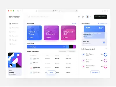 Dark Finance - Financial Dashboard branding crypto cryptocurrrency dashboard design finance finance dashboard financial ui uidesign user experience userinterface