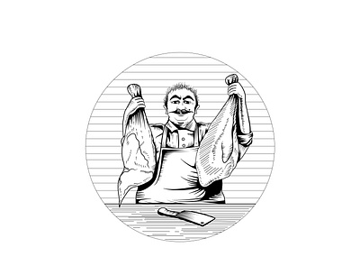 Butcher art branding butcher characterdesign cleaver creative graphicdesign identity illustration mascot meat mustache
