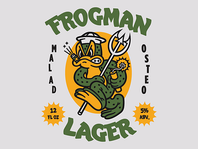 Frogman beer branding character fragman frog green military retro yellow