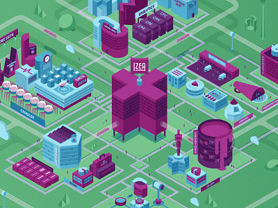The IZEA World city creator illustration marketing marketplace purple vector world