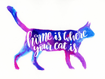 Home is where your cat is cat color ink lettering