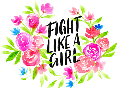 Fight like a girl flowers lettering procreate watercolor