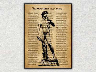 Michelangelo's David over Ovid's "Métamorphoses" fragment david illustration metamorphoses michelangelo ovid poster poster design vector vintage
