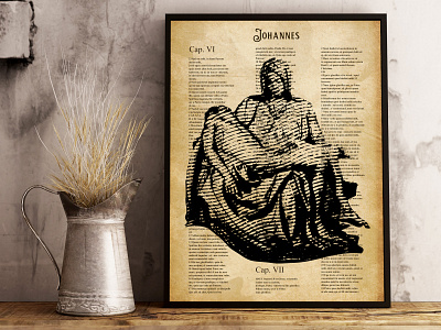 Michelangelo's Pieta over a short fragment from the Bible bible illustration michelangelo pieta poster poster design vector vintage