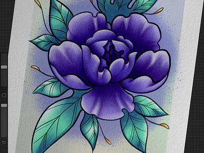Peony art design floral flower flowers illustration orange peony purple tattoo tattooart tattoodesign teal