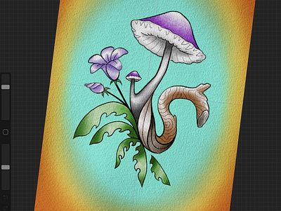 Nature doodle art brown design doodles floral flower flowers green illustration mushroom neotraditional orange plants purple tattoo tattooart tattoodesign teal wood