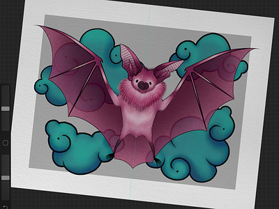 Batty v1 art bat batty cloud clouds color colorful design green illustration japanesecloud neotraditional pink purple stylized tattoo tattooart tattoodesign teal