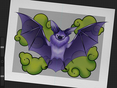Batty v2 art bat batty cloud clouds design digital green illustration japaneseclouds neotraditional procreate purple tattoo tattooart tattoodesign