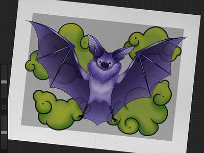 Batty v2 art bat batty cloud clouds design digital green illustration japaneseclouds neotraditional procreate purple tattoo tattooart tattoodesign