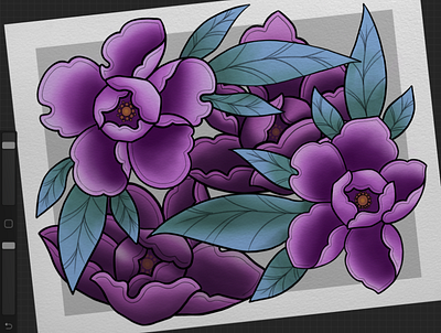Peony flower art blue design digital floral flower flowers illustration neotraditional peony procreate purple tattoo tattooart tattoodesign