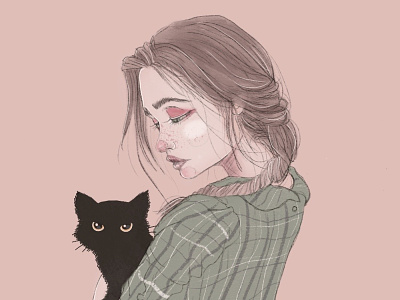 Girl & Black Cat cat character design concept art editorial illustration girl girl illustration illustrator photoshop portrait procreate
