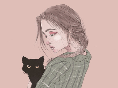 Girl & Black Cat