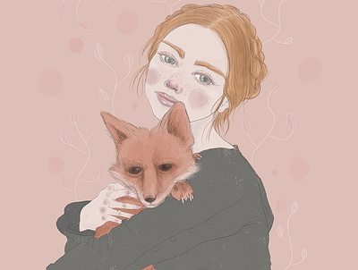 Girl & Fox artwork character design concept art design editorial illustration fox girl illustration illustrator pastel colors pink portrait procreate woman
