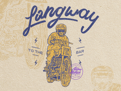 Longway To the Bar! angonmangsa badges branding design graphicdesign hand drawn illustration logo logodesign motorbike motorcycle motorcycles typography vintage vintage badge vintage design