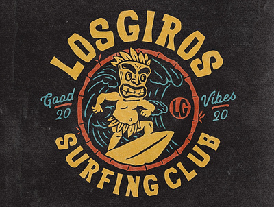 Los Giros angonmangsa badges branding design graphicdesign hand drawn illustration logodesign surf surf art surfing tiki mask typography vintage vintage badge vintage design