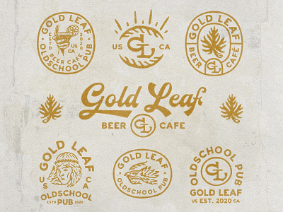 Gold Leaf graphic set angonmangsa badges branding design graphicdesign hand drawn illustration logodesign typography vintage vintage badge vintage design