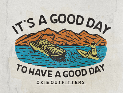 Okie Outfitters angonmangsa badges boat branding clothing design goods graphicdesign hand drawn illustration lake logo outdoor outdoor wear street wear surf surfing tshirt vacation vector