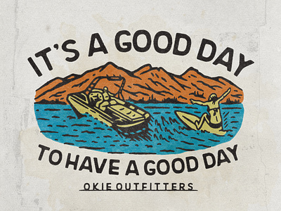 Okie Outfitters angonmangsa badges boat branding clothing design goods graphicdesign hand drawn illustration lake logo outdoor outdoor wear street wear surf surfing tshirt vacation vector