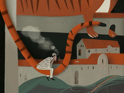 Illustration to Daniil Kharms poem character house illustraion pipe poem smoke tiger