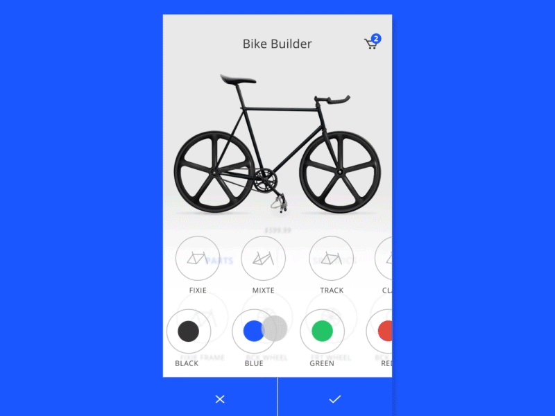 Bike Builder Editor app bike cart gif interface menu motion nav ottawa ui ux