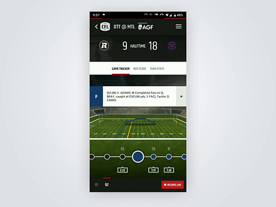 CFL Game Tracker after effects animation cfl field football interface lines live motion ottawa players score sports tv ui ux