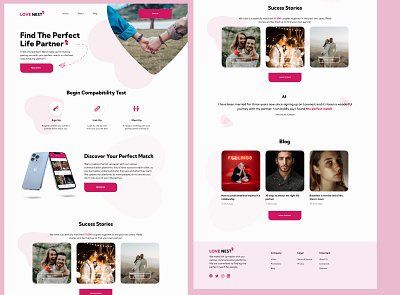 LoveNest: A match-making website date design figma graphic design landing page love matchmaking red ui ui design ux ux design valentine