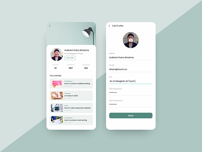 Daily UI #006 - User Profile article blog cards clean clean ui daily ui 006 dashboard edit profile figma list minimalist mobile app news profile profiles ui ux user inteface user profile white