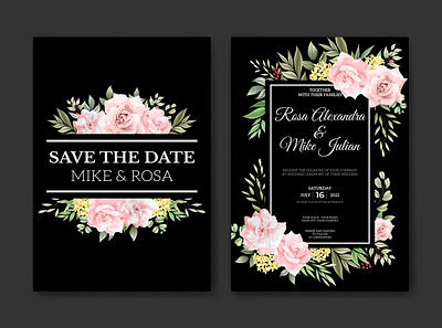 Beautiful pink flower watercolor wedding invitation template watercolor