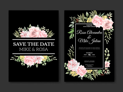 Beautiful pink flower watercolor wedding invitation template