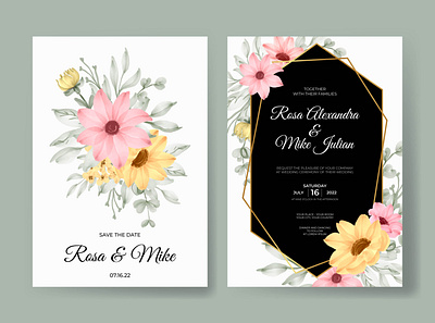 Wedding invitation template with flower watercolor watercolor