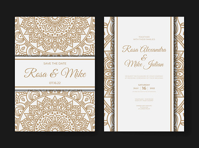 Luxury wedding invitation with gold mandala design decoration