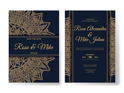 Wedding invitation template with gold mandala pattern