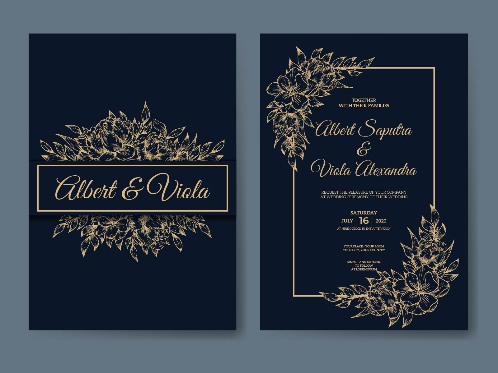 outline floral wedding invitation template by Mch Design Factory on ...